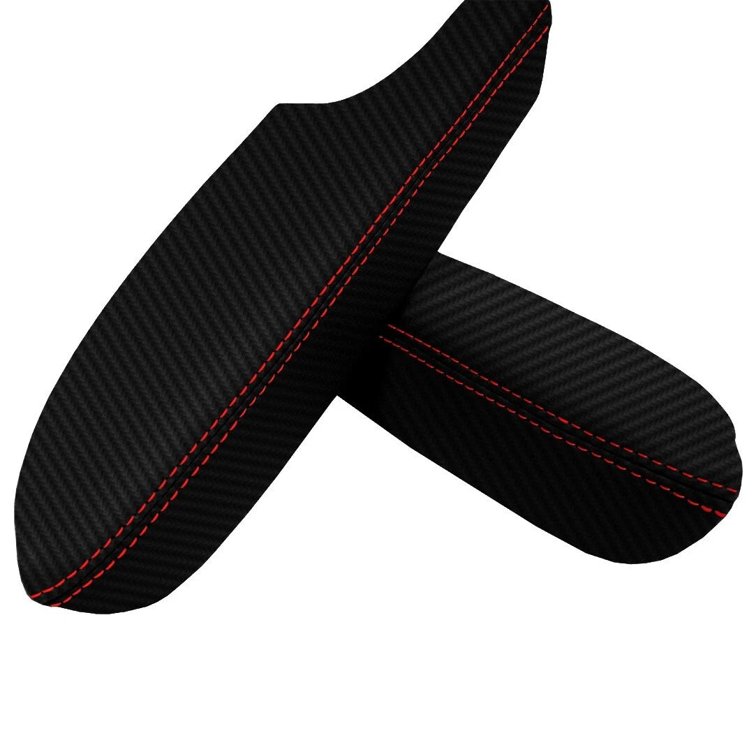 Door Panel Armrest Cover for Acura TSX (2009–2014) - PVC Carbon, Red Stitch