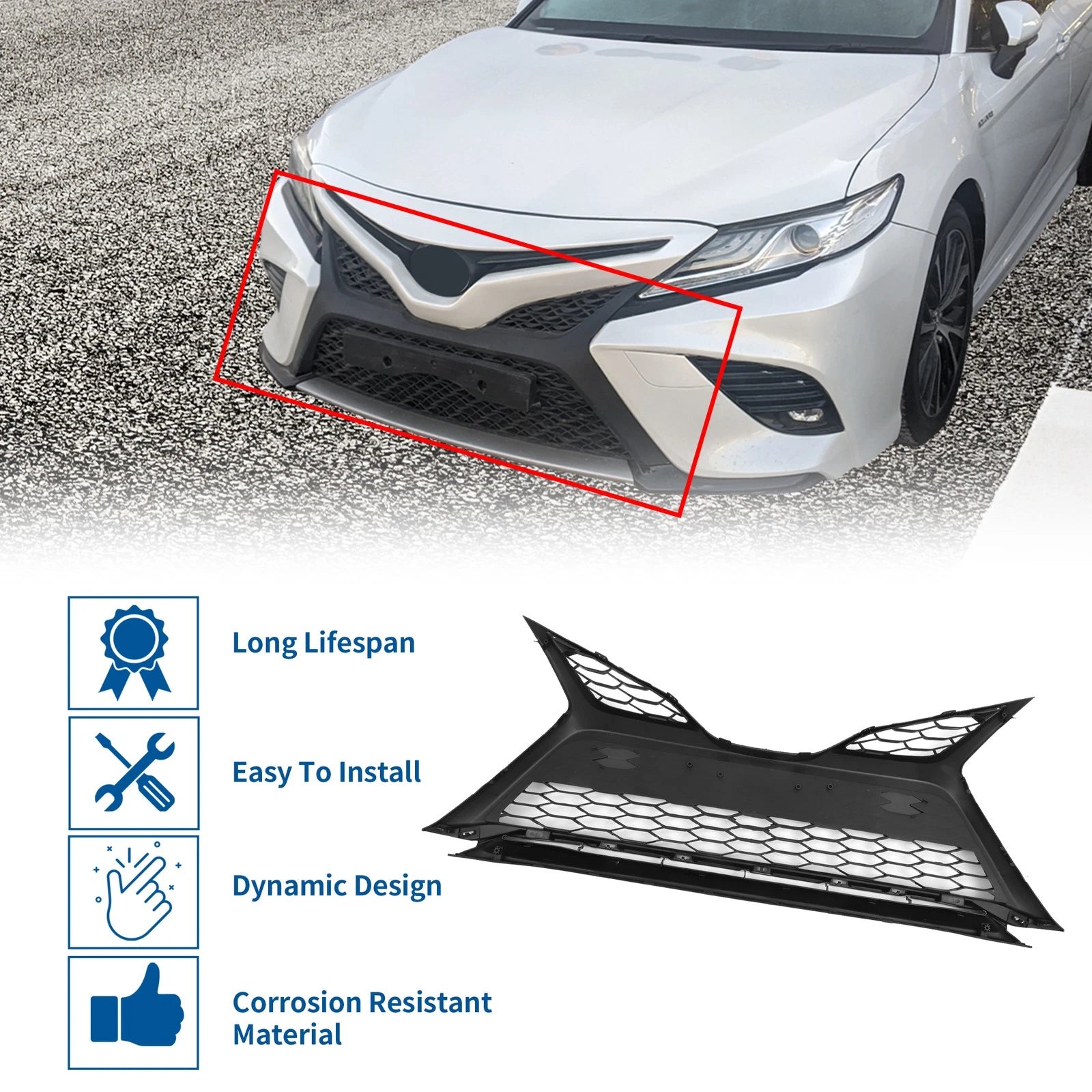 Front Lower Hood Bumper Grille for Toyota Camry SE (2018–2020) Black