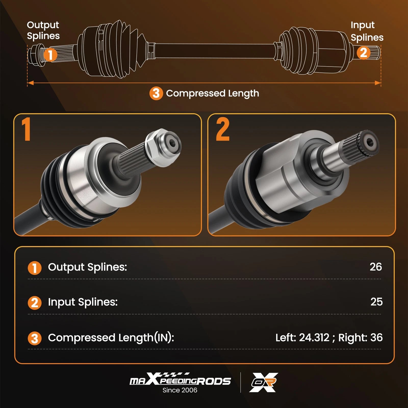 Set of 2 Front CV Axle Shafts for Honda Civic 1.8L (2006–2011)