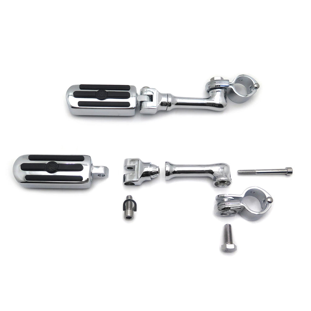 Chrome Groove Skull Foot Pegs for Harley Sportster (4.5", 1.25")