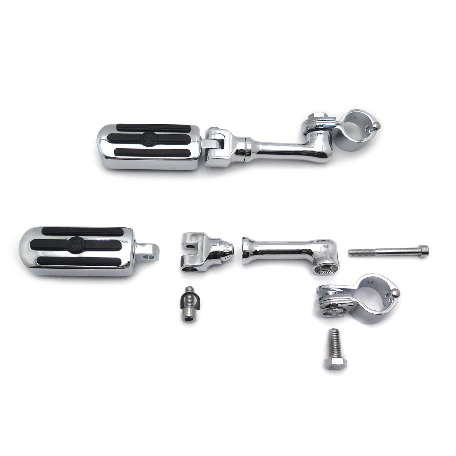 Chrome Groove Skull Foot Pegs for Harley Sportster (4.5", 1.25")