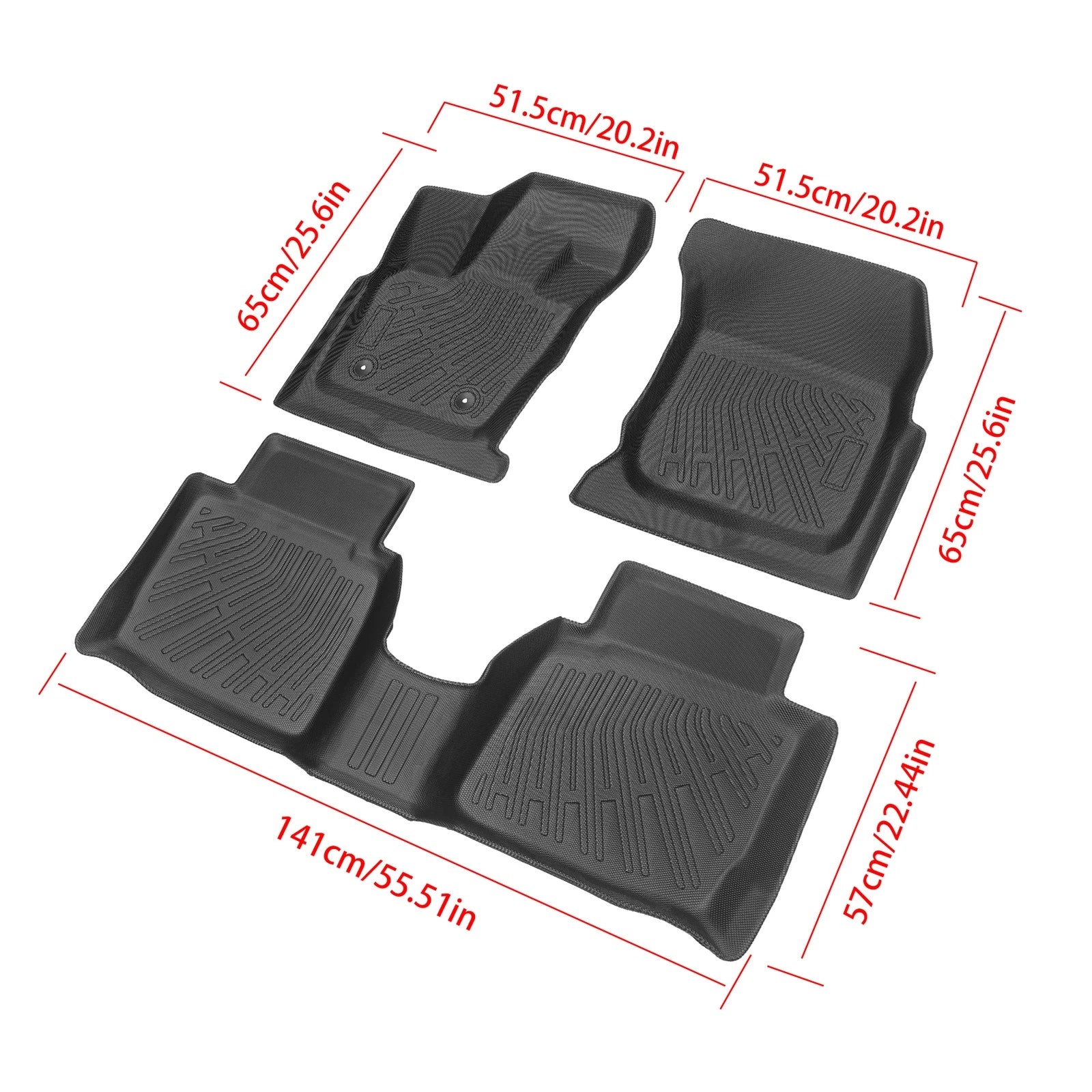 Set of 3 Black Floor Mats Liner for Ford Fusion Lincoln MKZ (2017–2020)