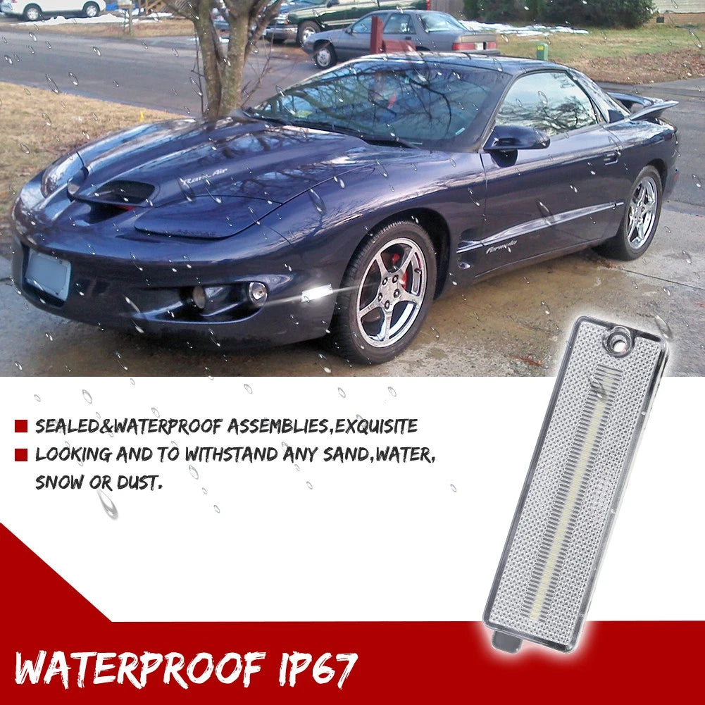 2X Clear White LED Front Bumper Side Marker Light for Pontiac Firebird (1998–2002)