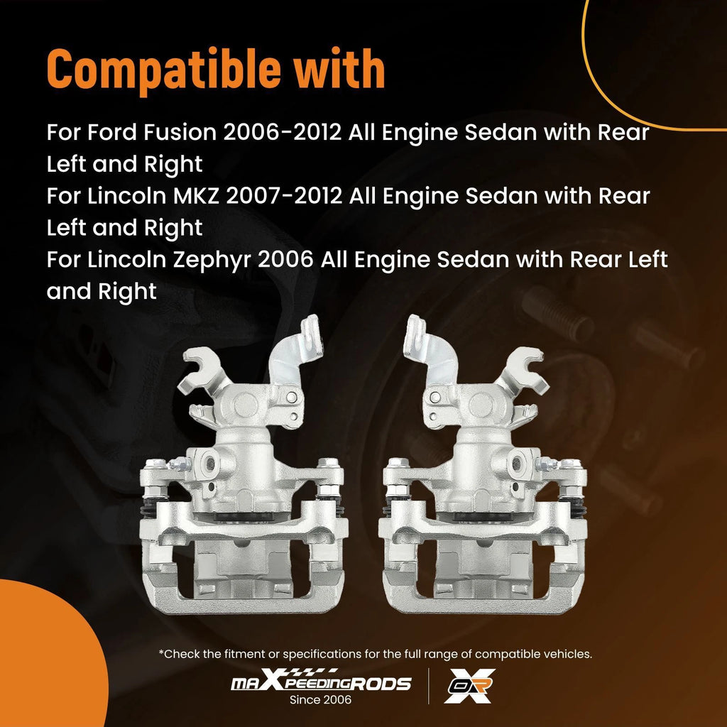 2Pcs Rear Brake Caliper w/ Bracket for Ford Fusion (2006–2012)