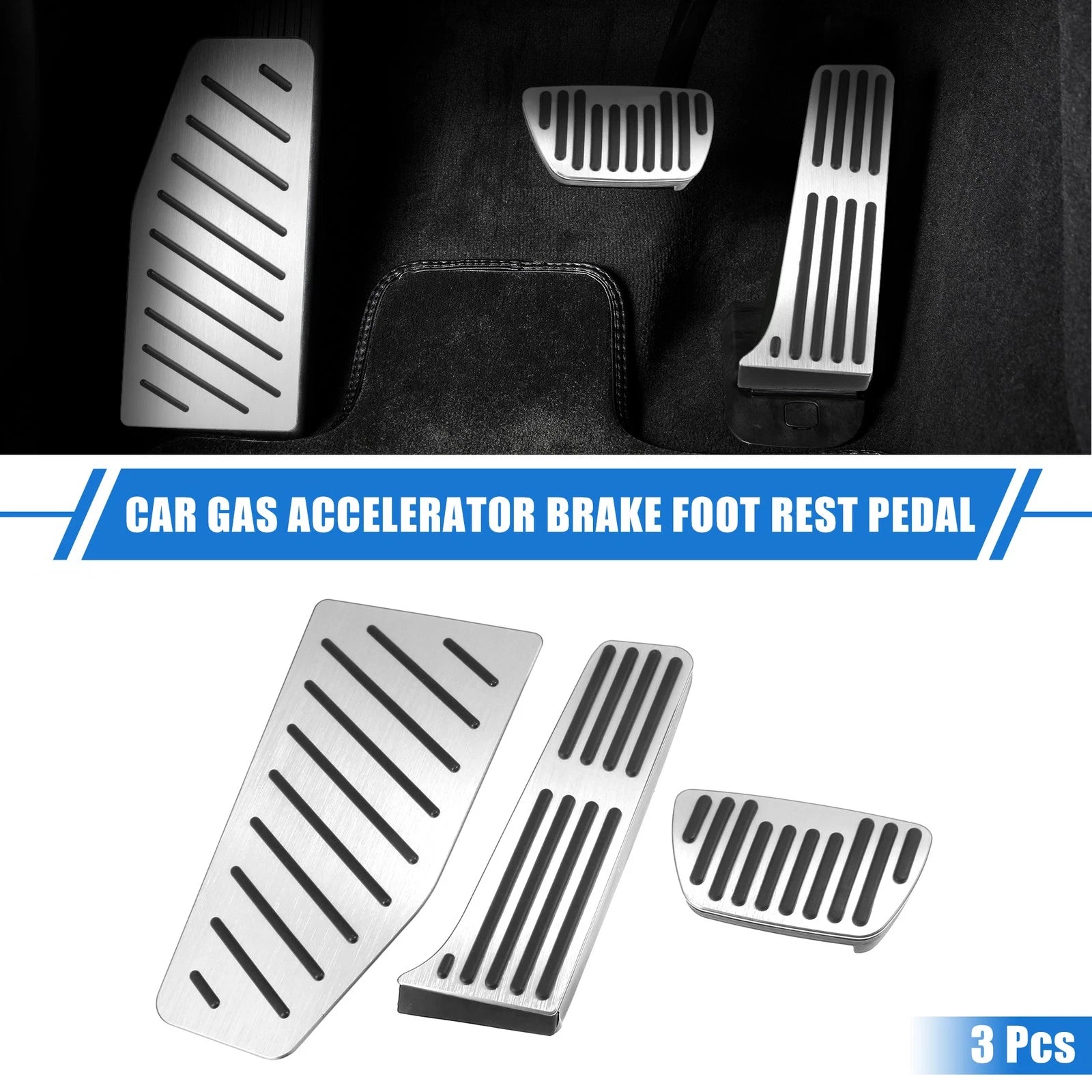 3 Pcs Gas Brake Foot Rest Pedal Cover for Toyota RAV4 (2019–2023) Silver Tone