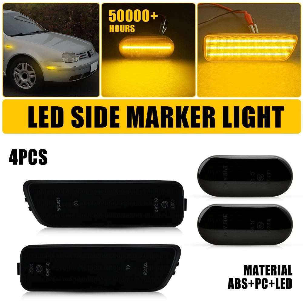 4X Front LED Side Marker Lights for VW MKIV Golf GTI/R32 Jetta Cabrio (1999–2006)