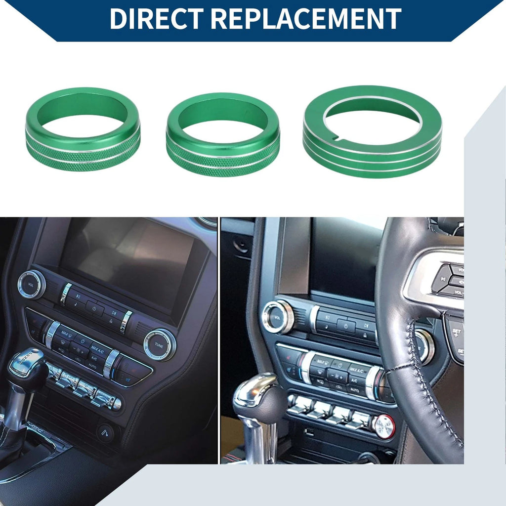 3X Headlight Media Tune Switch Knob Cover for Ford Mustang (2015–2021) Green