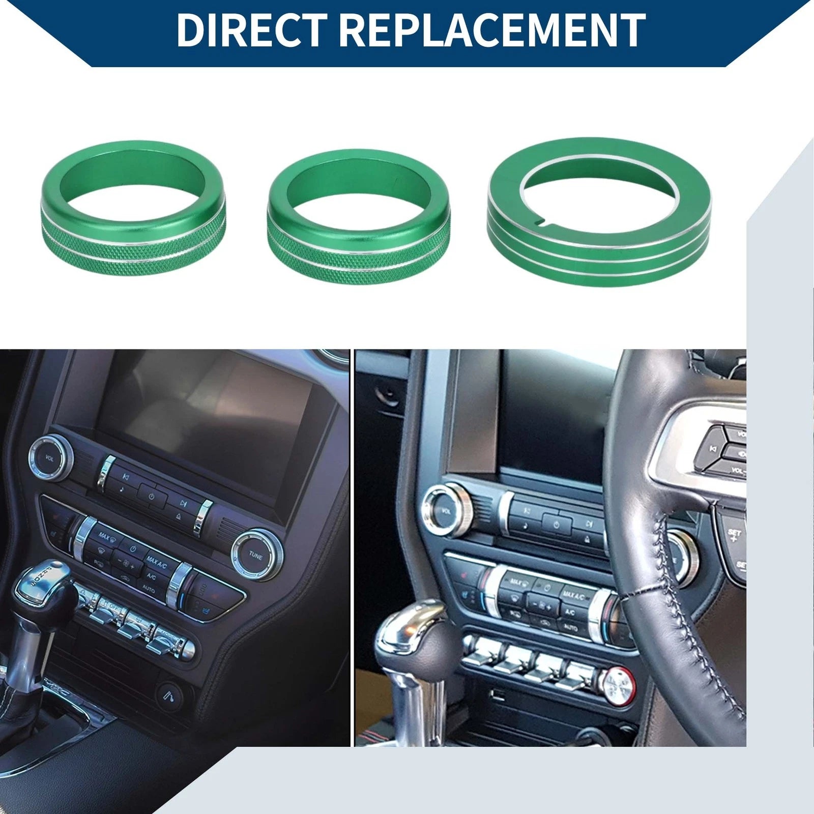 3X Headlight Media Tune Switch Knob Cover for Ford Mustang (2015–2021) Green