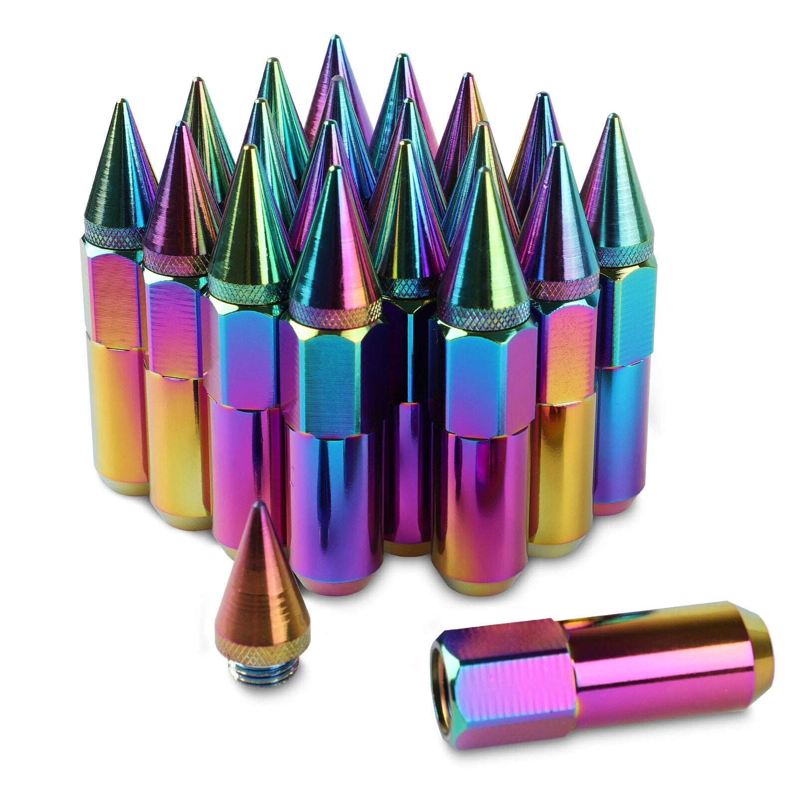 20PCS M12X1.5 Spiked Tuner Lug Nuts for Rims (Neo Chrome)