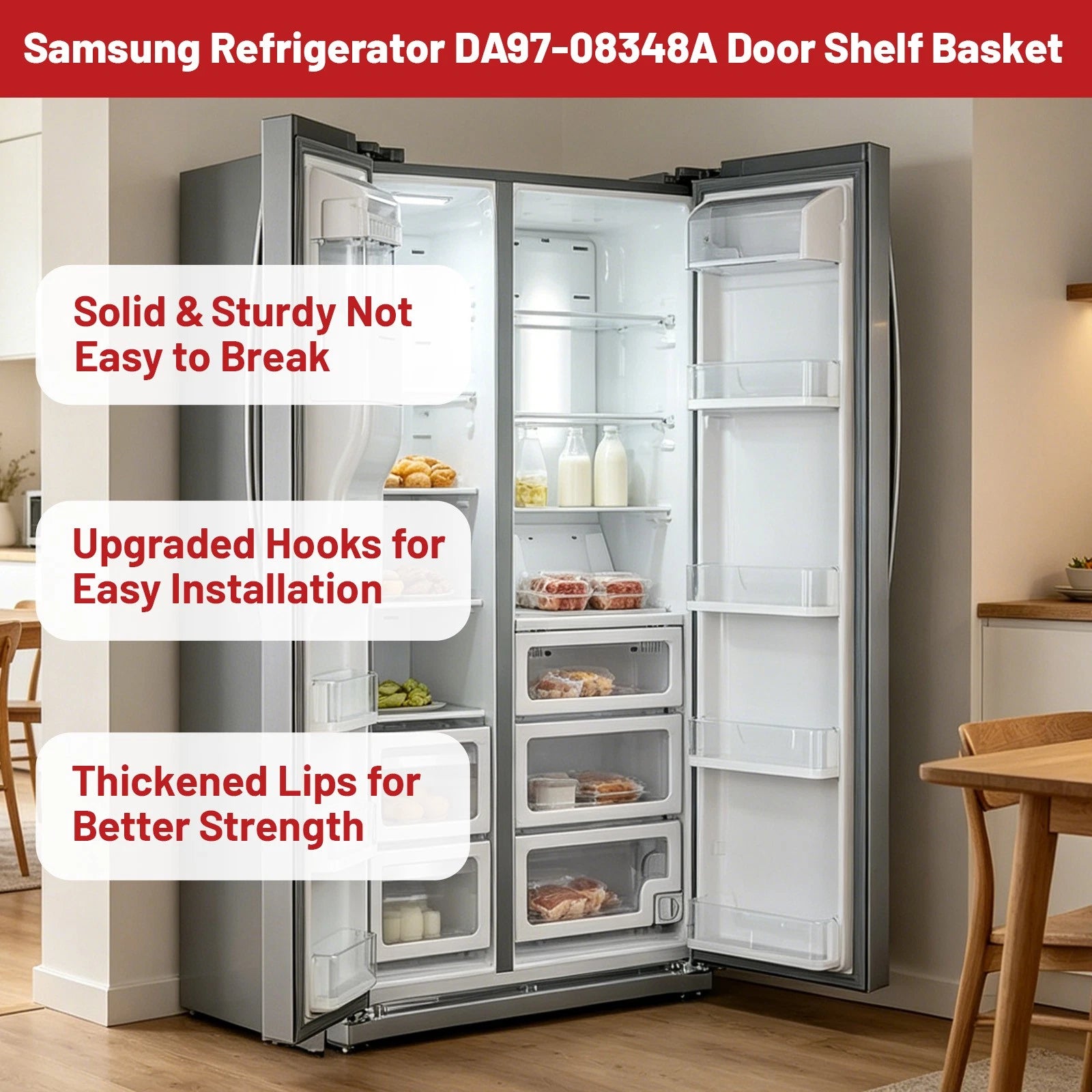 Door Shelf Basket Bin for Samsung Refrigerator (RS25H5111SR, RS265TDRS)