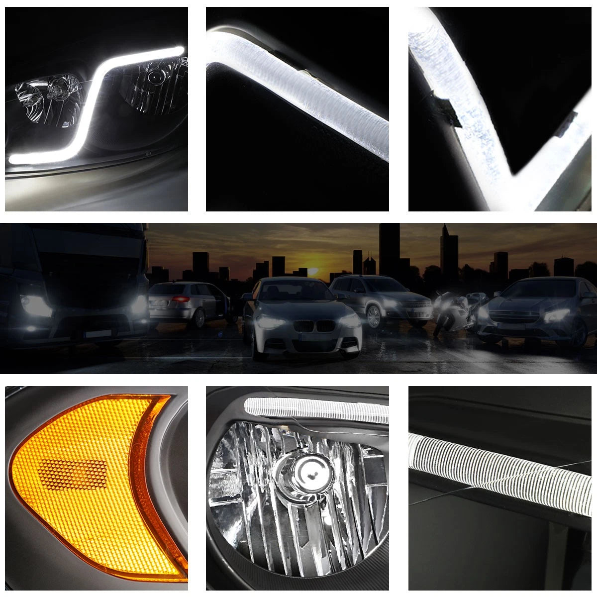 Headlight with LED DRL for Chevy Impala (2006–2016) Black Housing Amber Corner