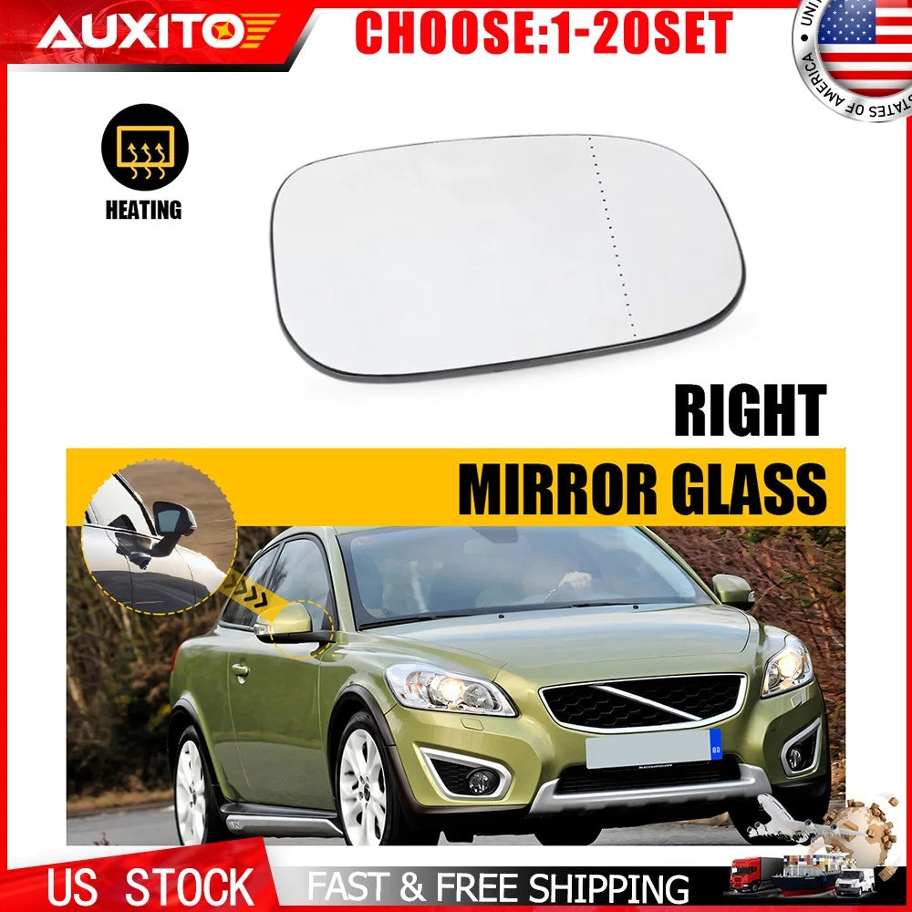Right Passenger Heated Mirror Glass w/ Backing Plate for Volvo C30 S40 C70 (2006–2013)