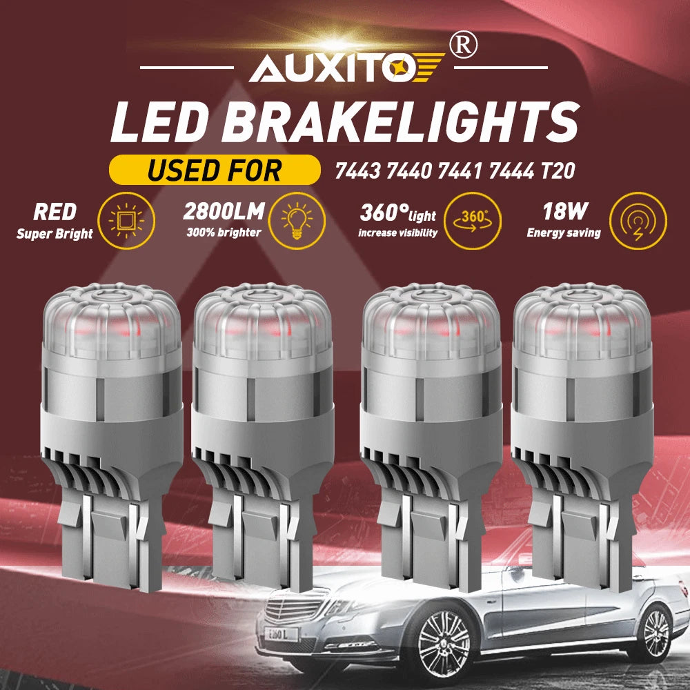 Set of 4 LED Stop Brake Light Bulbs for Cars and Trucks (7440 7443)