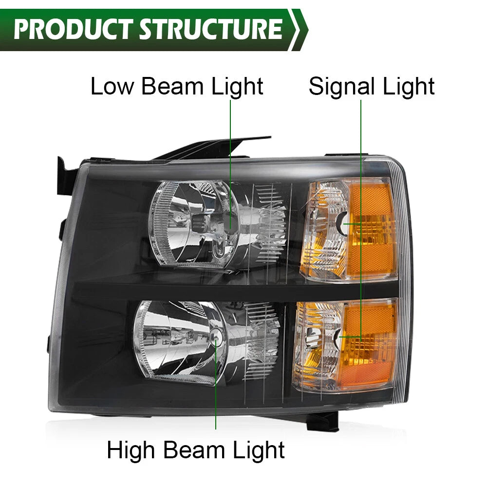 Set of 2 Headlights and Smoked Fog Lamps for Chevy Silverado (2007–2013)