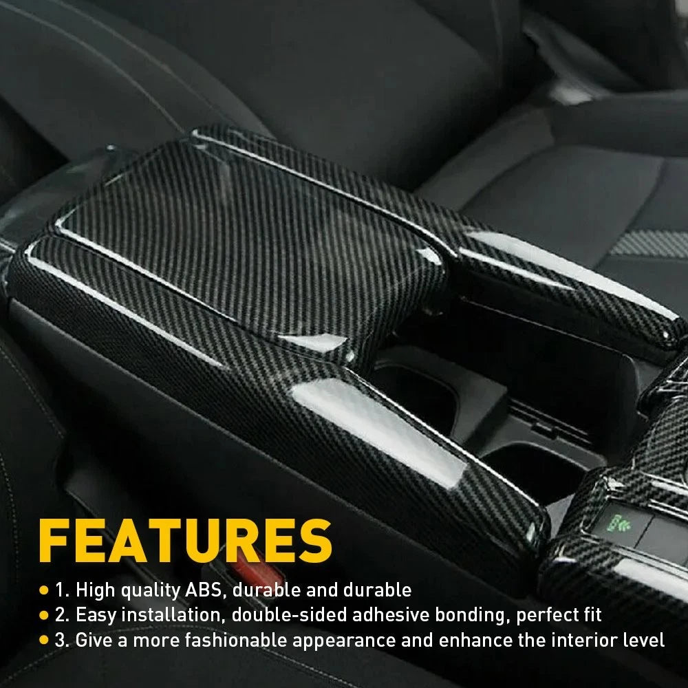 Carbon Fiber Style Armrest Box Console Cover for Honda Civic (2016–2020)