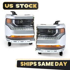 HID Headlight Set for Chevy Silverado 1500 (2016–2018) W/DRL Chrome Bezel