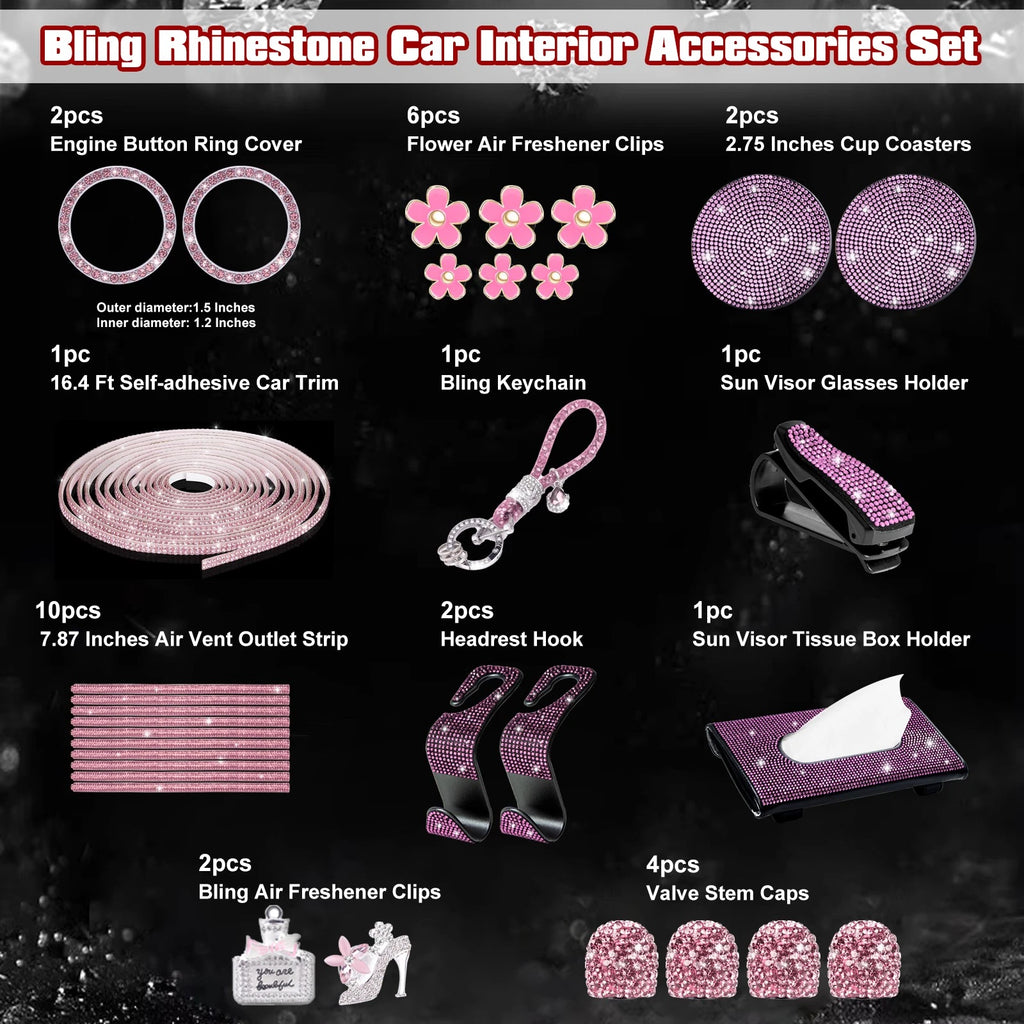 Shiny Pink Diamond Car Air Vent Headrest Hook for Universal (-)