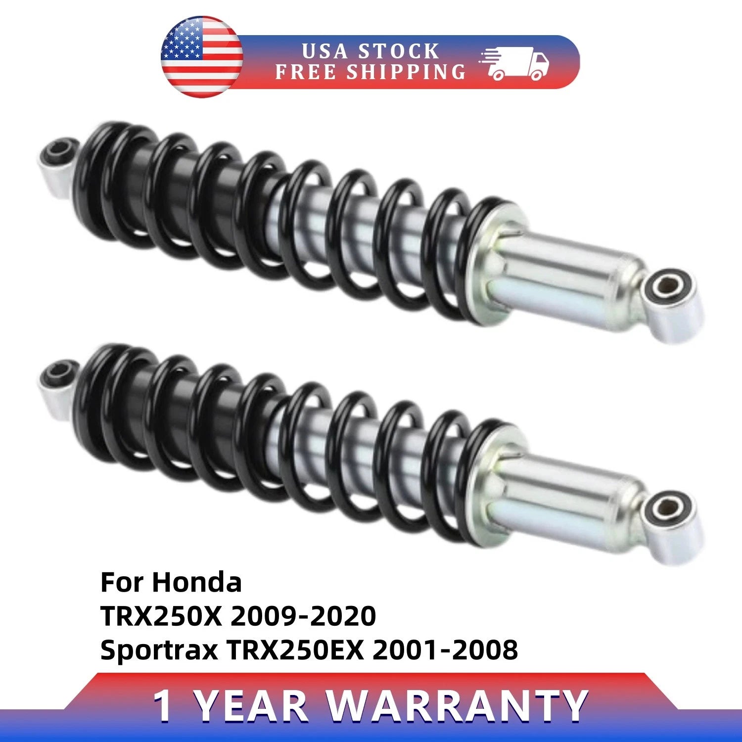 Pair Black Rear Shock Absorber for Honda Sportrax TRX250EX TRX250X (2001–2020)