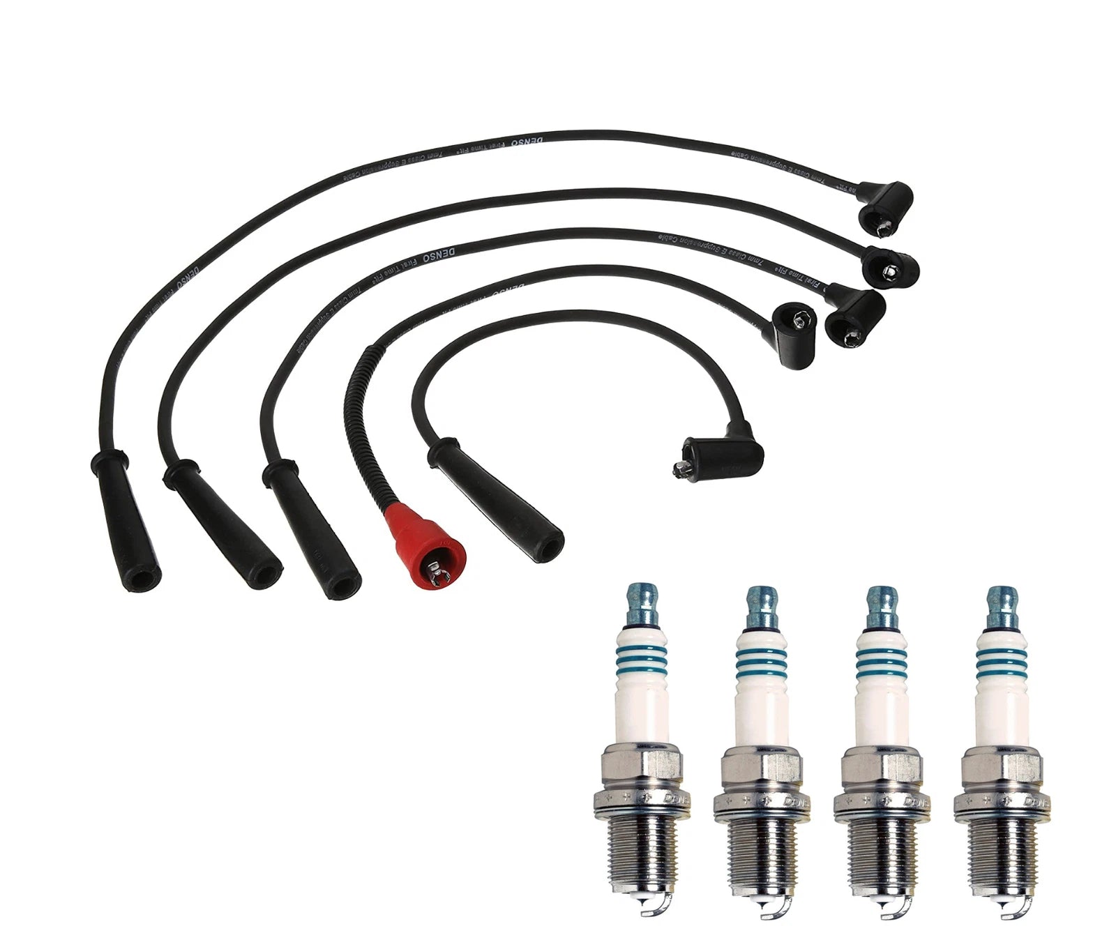 Denso 7mm Wire Set & 4 Iridium Power Spark Plugs for Mazda 2.2 L4