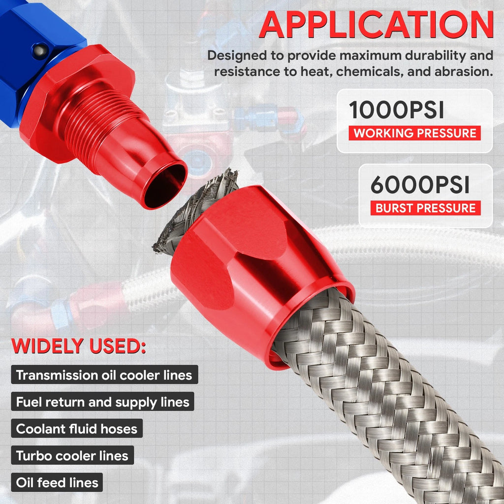 J2 6AN Stainless Steel Braided Fuel Line Tube Oil Hose Kit 25FT