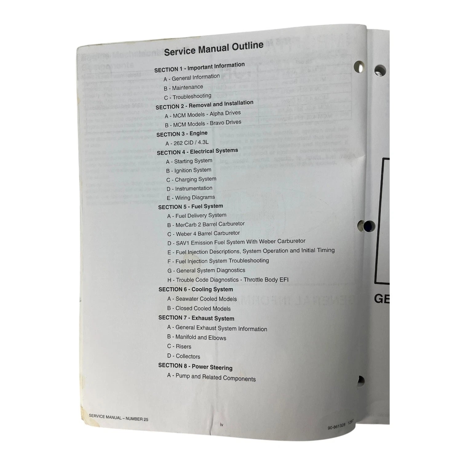 Service Manual #25 for MerCruiser GM V-6 262 cid 4.3 (90-861328 1297)