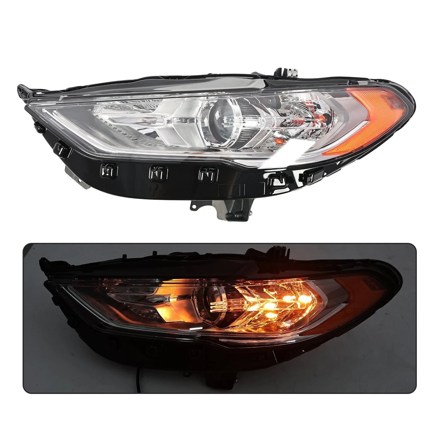 Headlight Set for Ford Fusion (2017–2020) Halogen w/o DRL Left+Right Pair