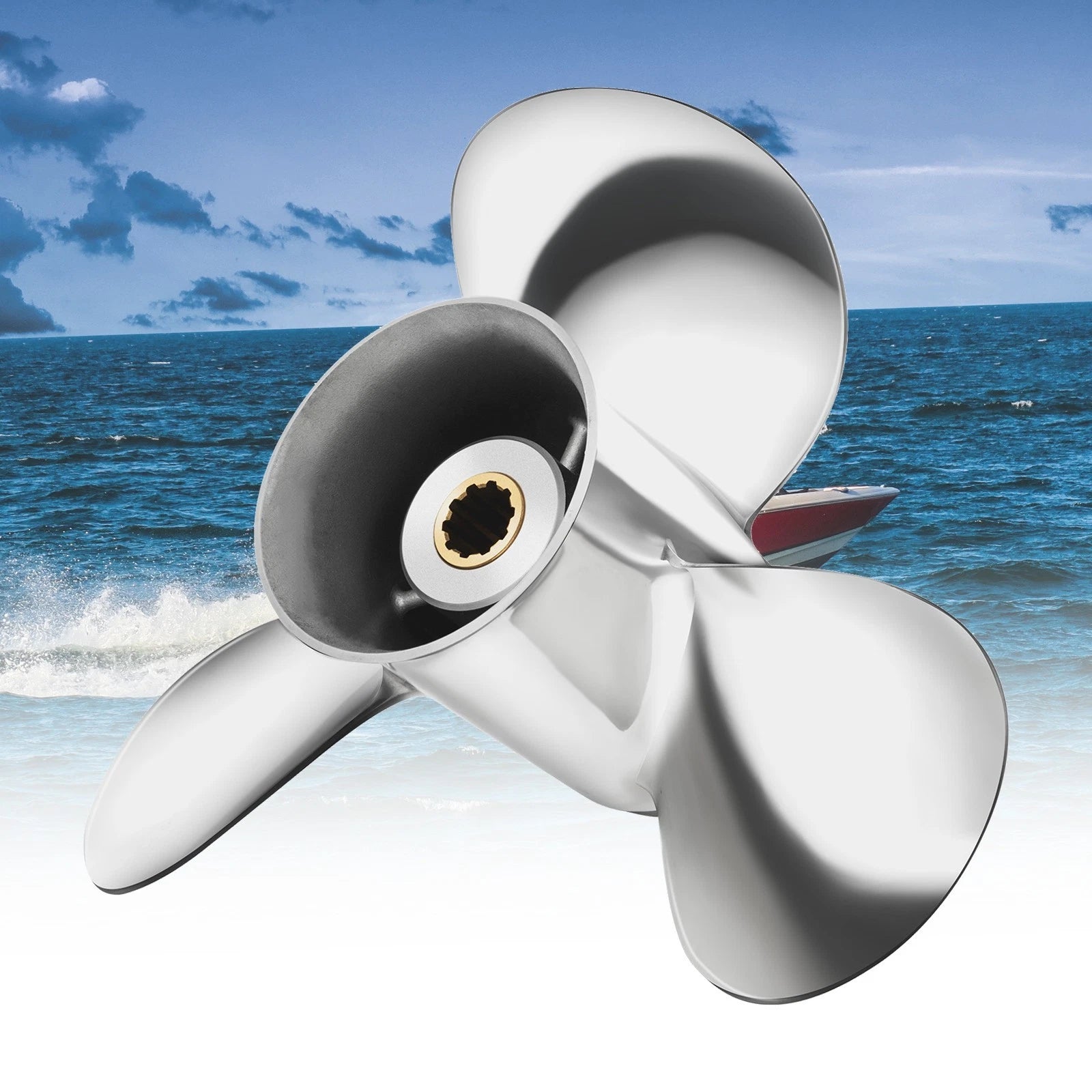 9.9X14 Stainless Outboard Propeller for Tohatsu 25-30HP (10 Tooth RH, 14 Pitch)