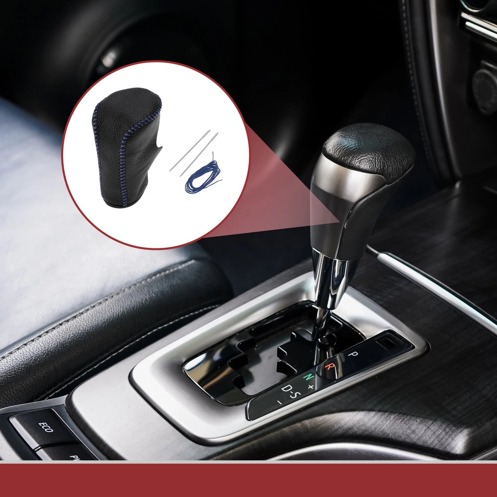 1Pc Gear Shift Knob Cover for Honda Accord 8 (2008–2012) Black Blue Leather