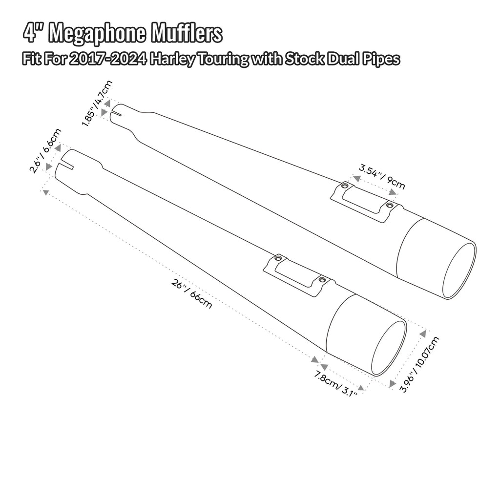 4" Megaphone Dual Exhaust Pipe for Harley Street Electra Glide (2017–2025)