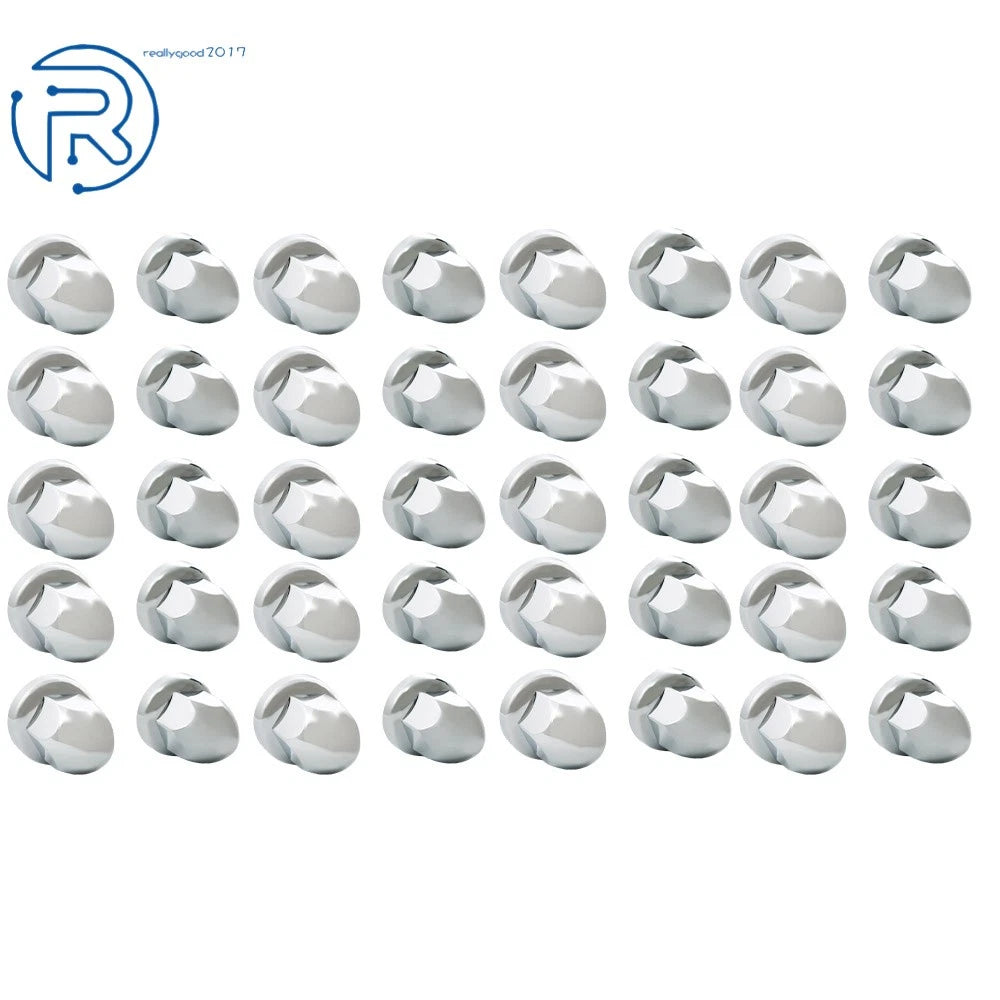 Set of 40 Chrome 33mm Push-On Bullet Flanged Lug Nut Covers for Semi Trucks