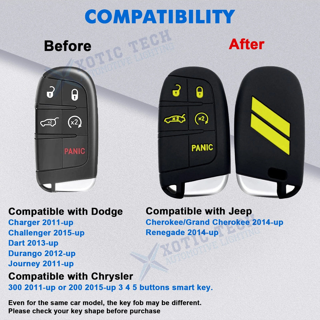 Silicone Remote Smart Key Fob Shell Cover for Jeep Chrysler Dodge (2014-2024)