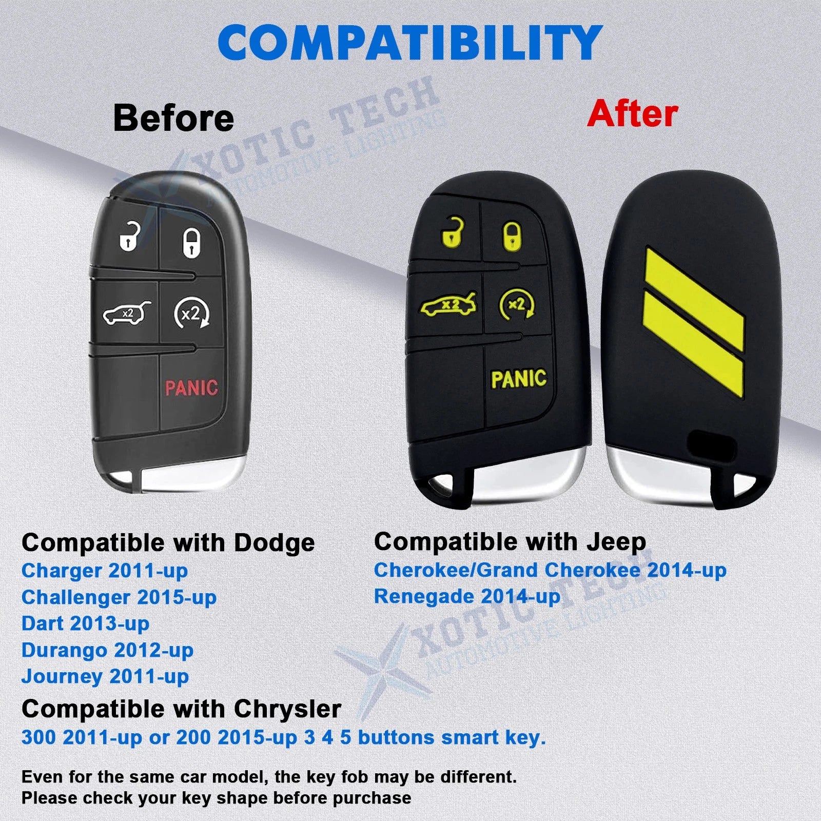 Silicone Remote Smart Key Fob Shell Cover for Jeep Chrysler Dodge (2014-2024)