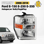Halogen Headlight for Ford E-150 E-250 E-350 Super Duty (2008–2026)