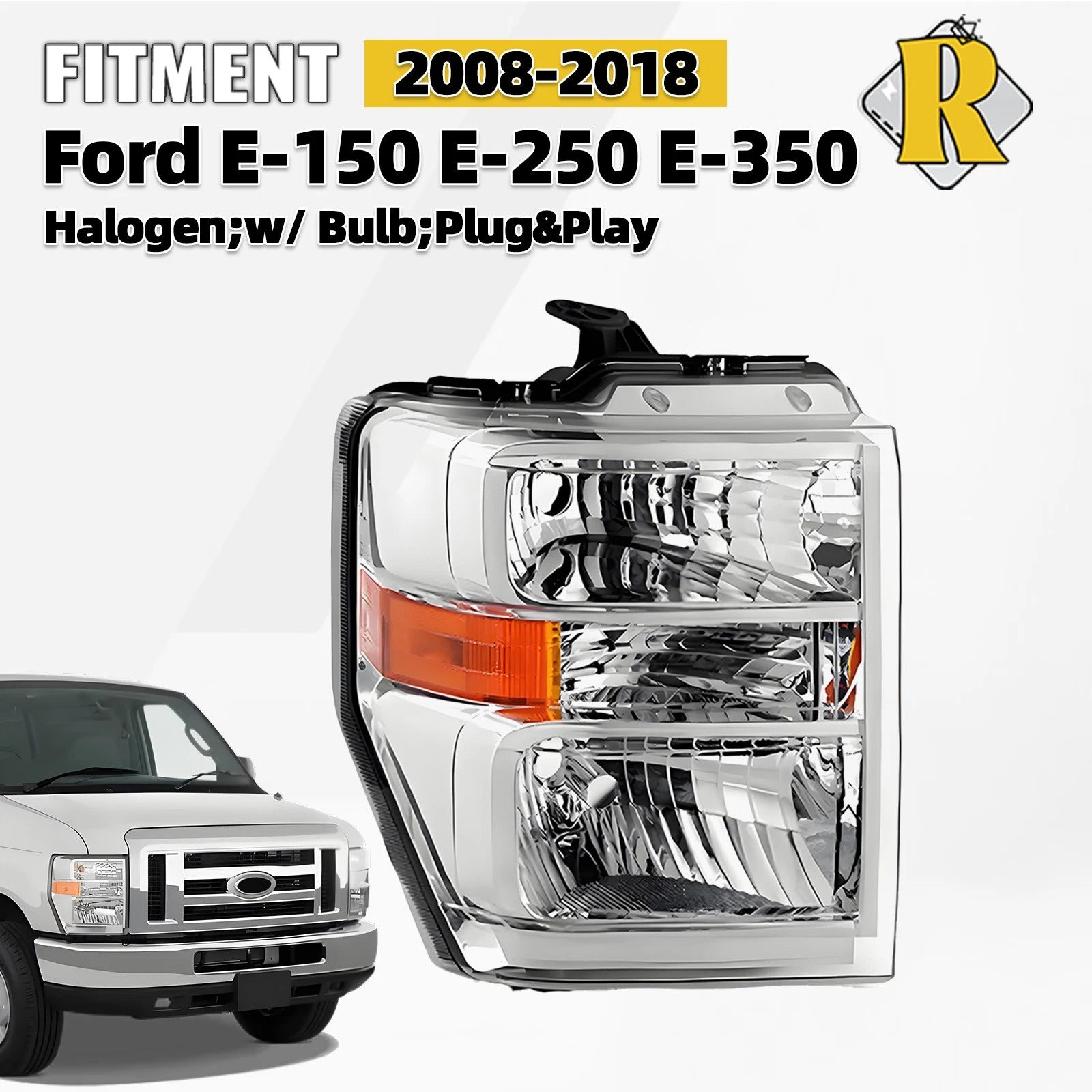 Halogen Headlight for Ford E-150 E-250 E-350 Super Duty (2008–2026)