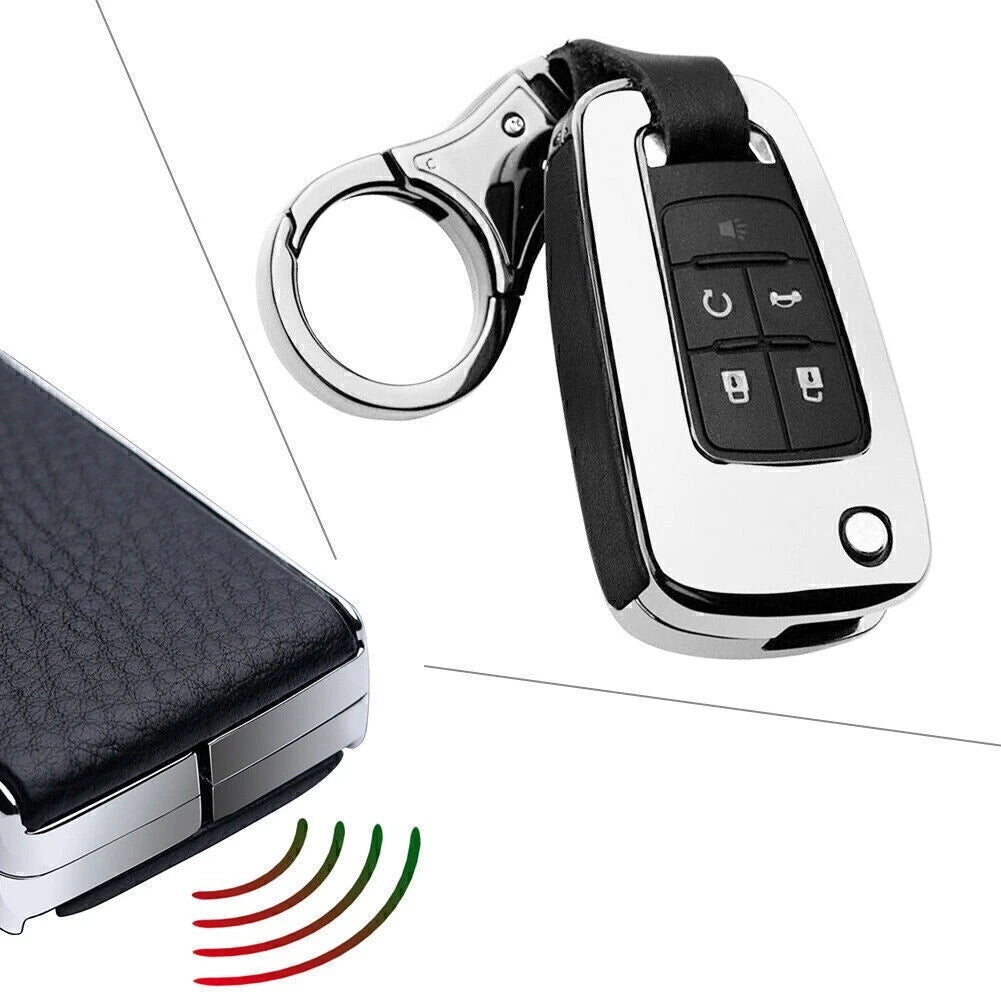 Flip Key Fob Case Cover for Chevrolet Cruze Malibu (2011–2019) - Silver Black