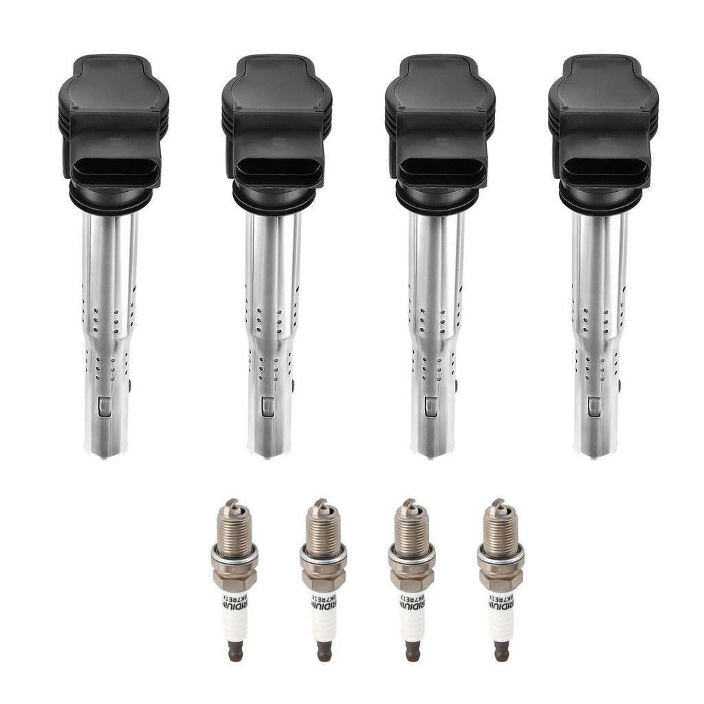 Set of 4 Ignition Coils + Spark Plugs for Audi VW Beetle Eos Golf GTI Jetta (2006–2019) UF575