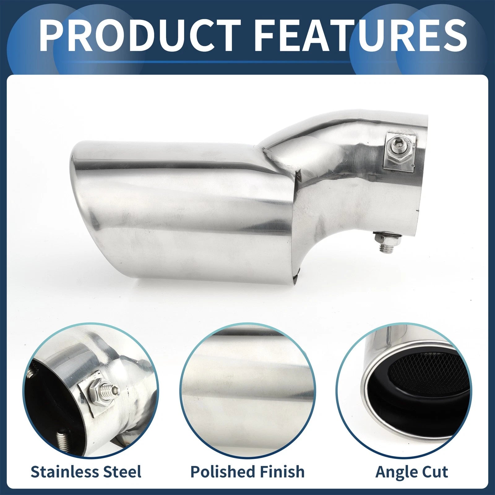 1Pc Slant Exhaust Tip 2.3" Inlet for Honda Civic (2016–2019) Silver Tone