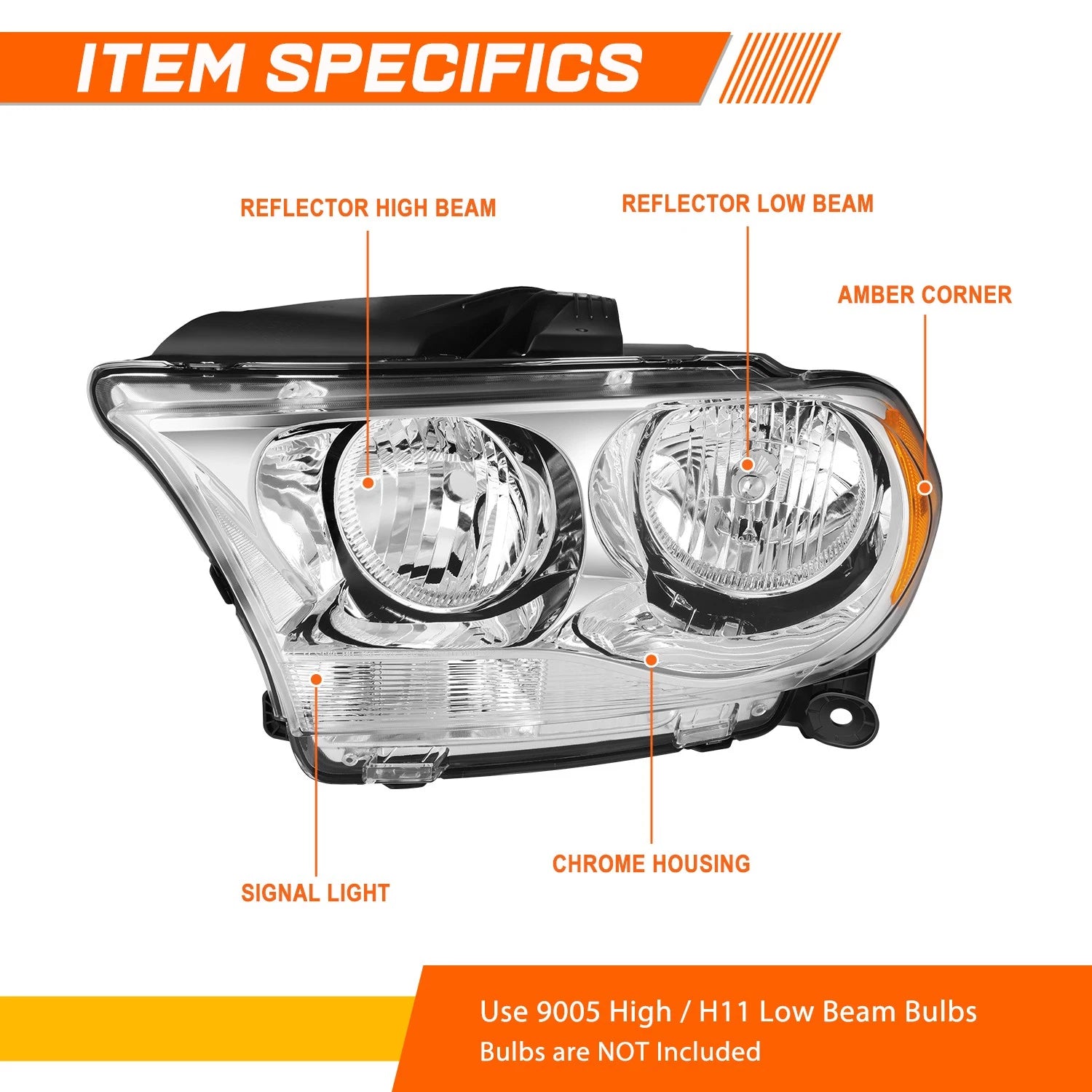 Direct Replacement Headlight/Lamps for Dodge Durango (2011–2013) Chrome