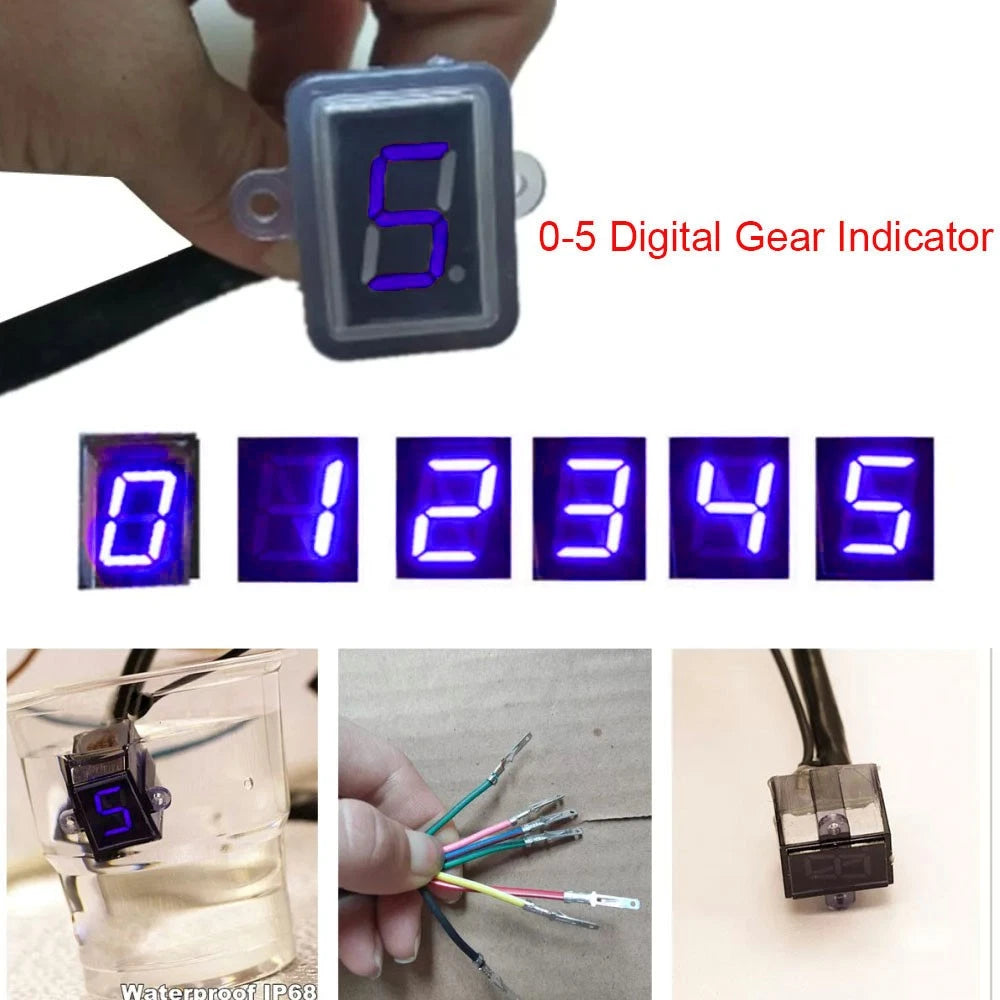 Blue LED Gear Indicator for Motorcycle (0-5 Level, Waterproof)