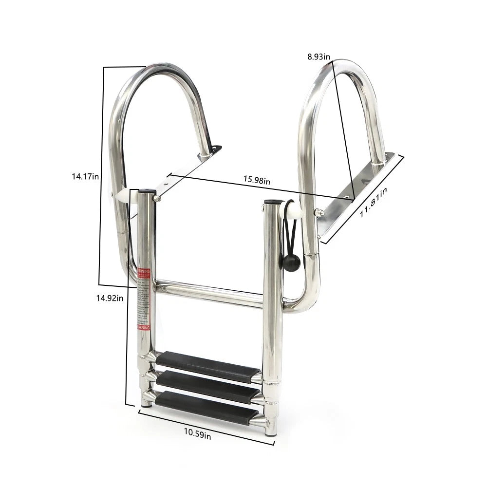 3 Step Folding Pontoon Ladder for Boats (Stainless Steel)