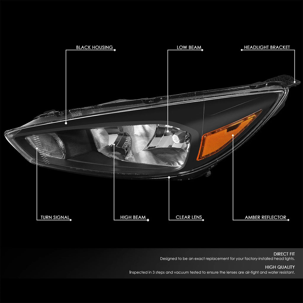 Pair of Black/Amber Signal Headlight Lamps for Ford Focus (2015–2018)