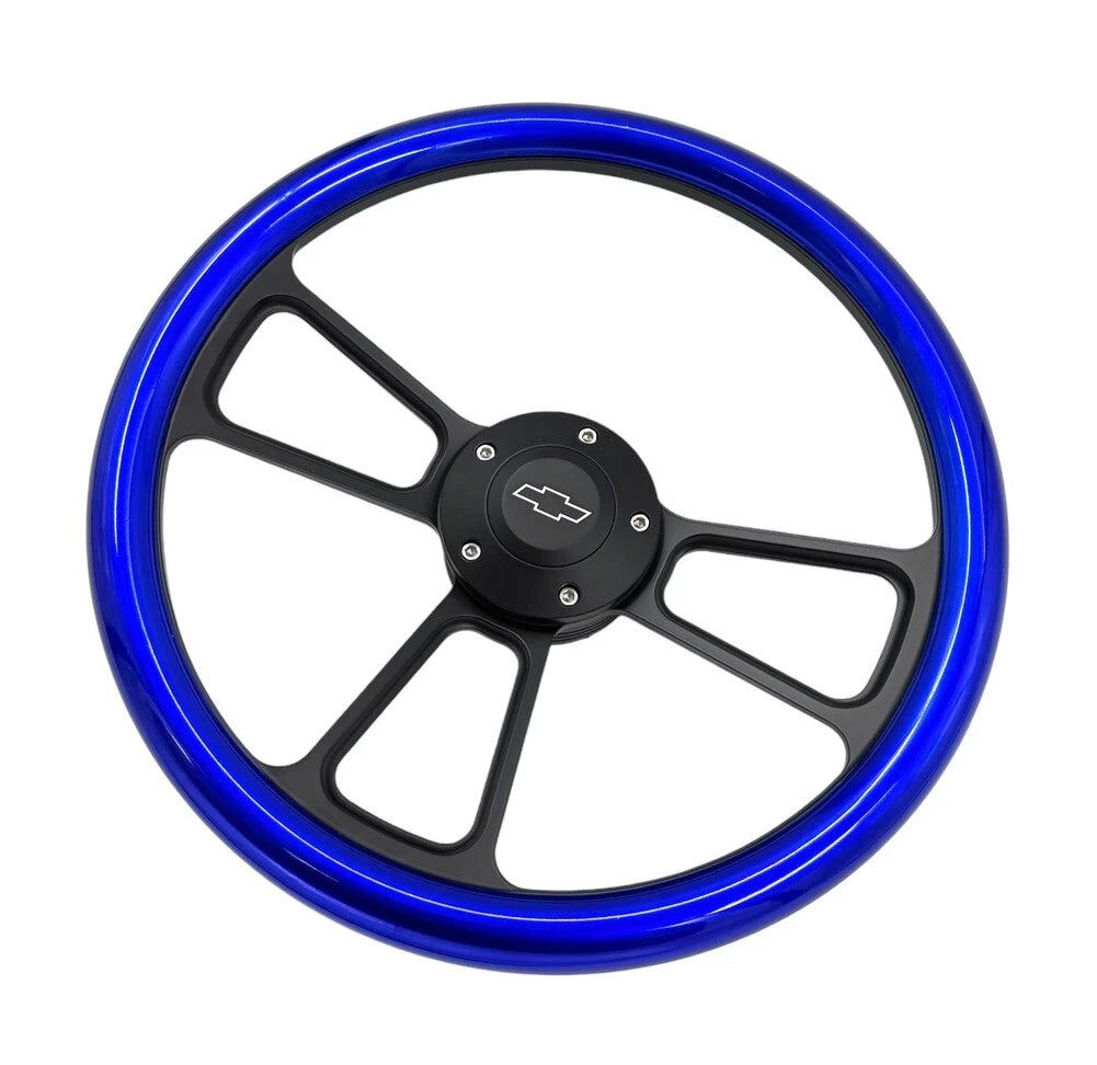 14 Inch 5 Hole Steering Wheel Replacement for Chevy Bowtie Blue Metallic (2006–2013)