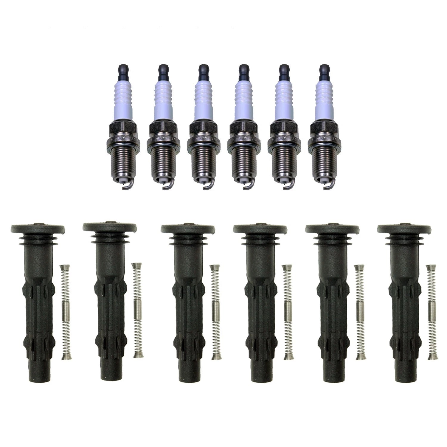 Set of 6 Denso Iridium Spark Plugs & NGK Ignition Coil Boots for Benz W220 S350 (2000–2006)