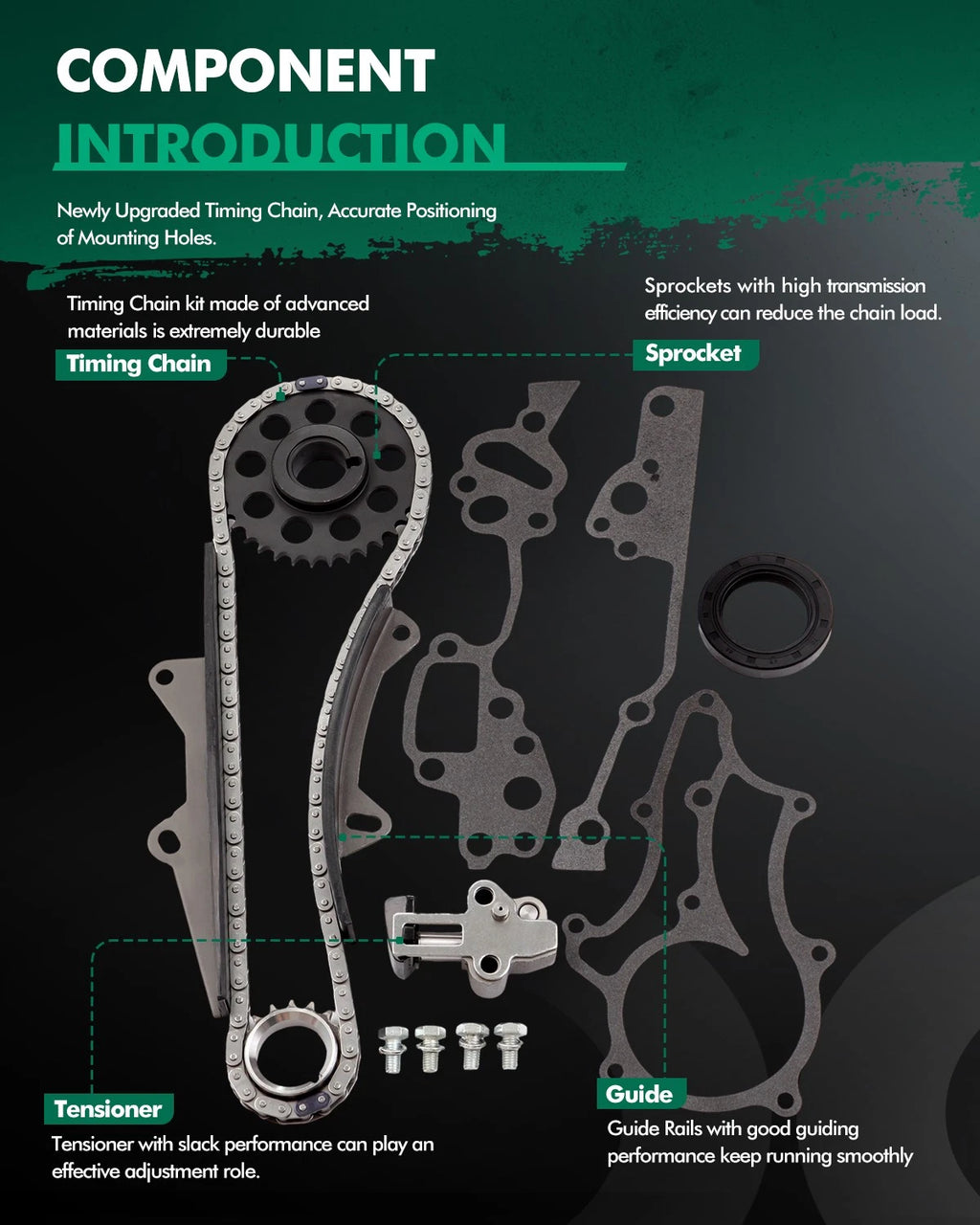 Timing Chain Kit with 2 Metal Guides for Toyota 4Runner Pickup 1985–1995 2.4L 22R 22RE