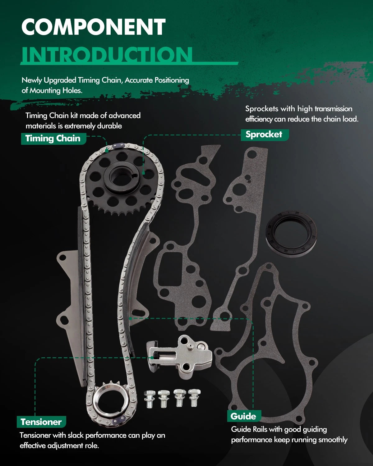 Timing Chain Kit with 2 Metal Guides for Toyota 4Runner Pickup 1985–1995 2.4L 22R 22RE