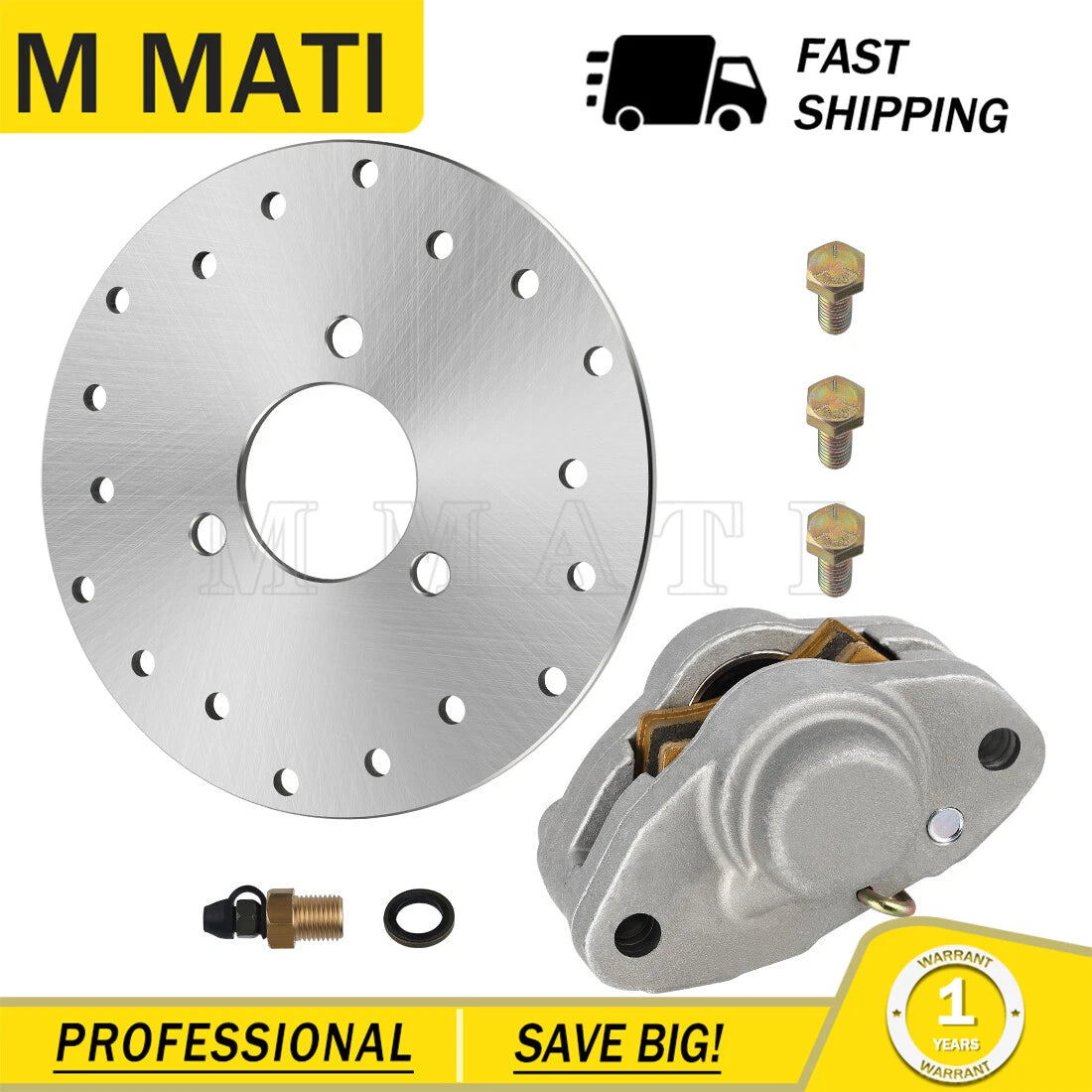 Rear Brake Caliper & Disc Rotor w/Bolts for Polaris Trail Blazer 250 400 (2001–2004)