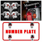Set of 4 Skull Head License Plate Screws with Red Eyes Chrome