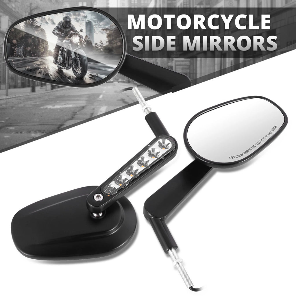 Oval LED Signal Side View Mirrors for Universal Naked Bike Cruiser