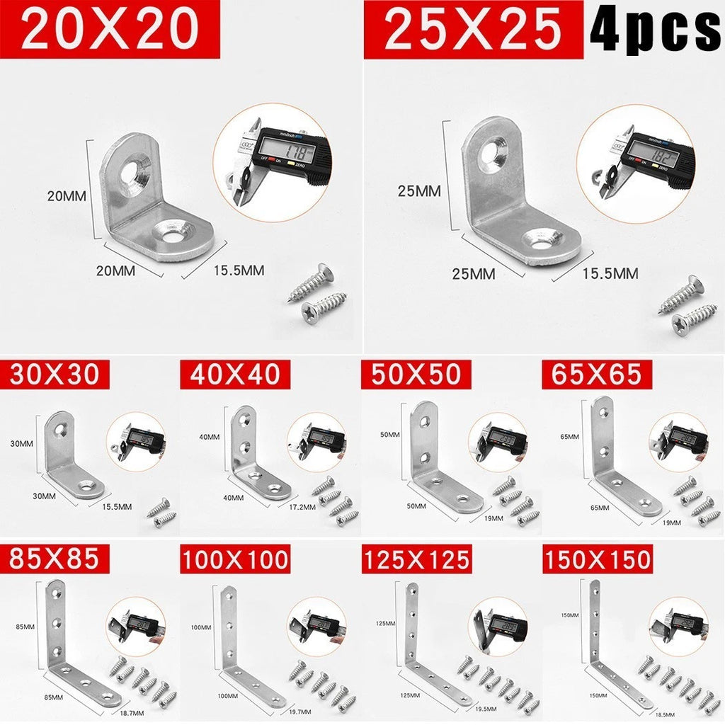 Set of 4 Stainless Steel Right Angle Corner Braces Brackets