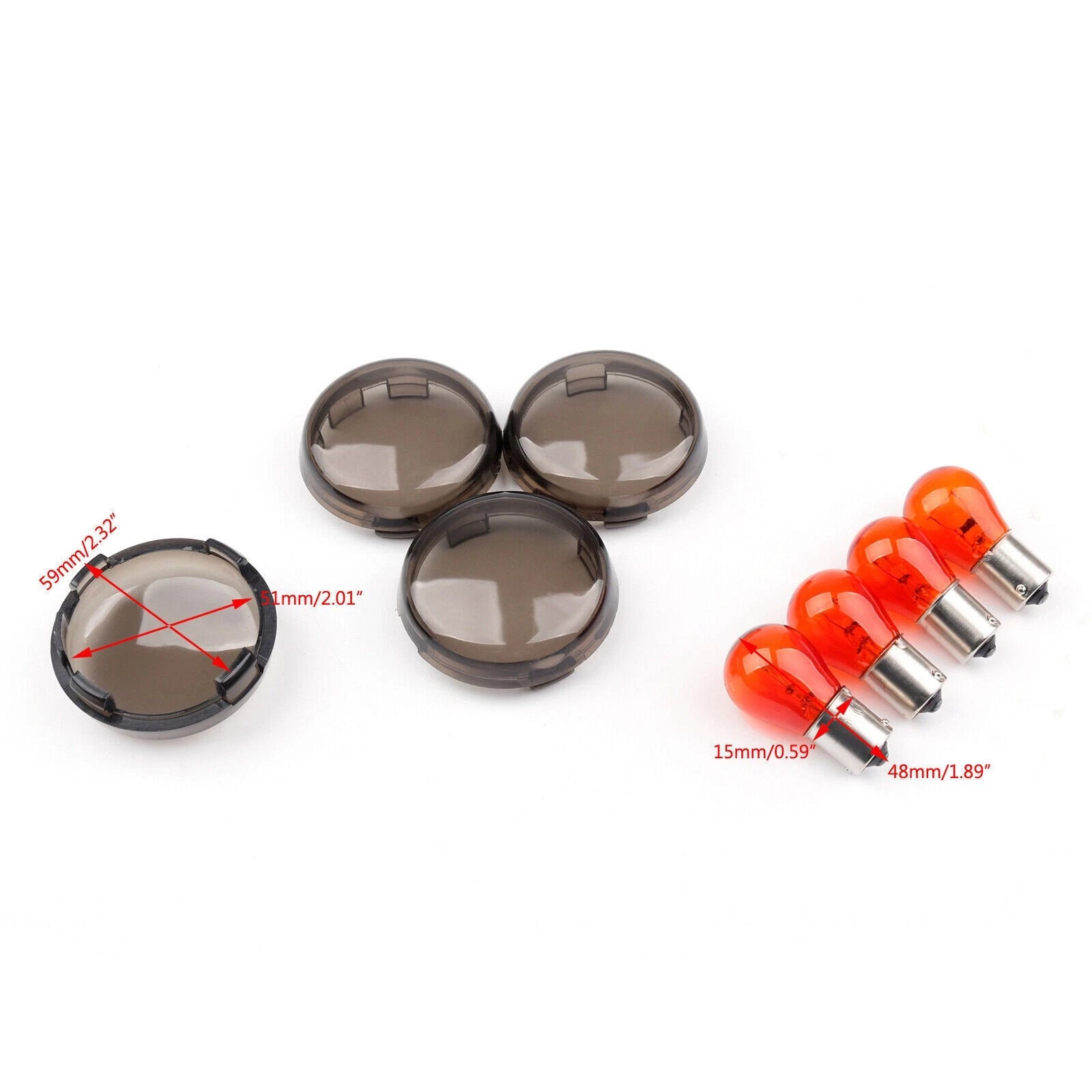 4X Turn Signal Light Lens Cover + Bulbs for Harley XL 883 1200 48 Sportster